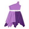 Oyolan Kids Girls One Shoulder Lyrical Praise Dance Dress Sleeveless Color Block Tunic Liturgical Worship Costume Lavender A 14 Years view 4