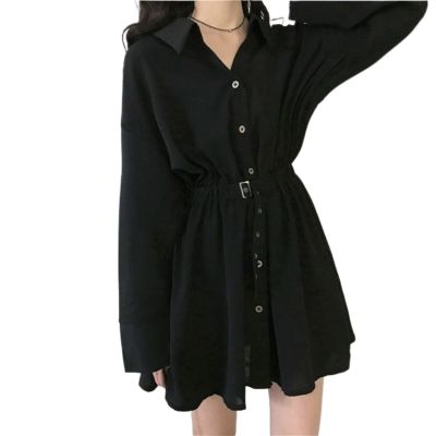DMJVSCXL Lolita Dress Black Vintage Dress Women Goth Harajuku Long Sleeve Dresses Casual Turn Down Collar (Color : Black, Size : 3X-Large)