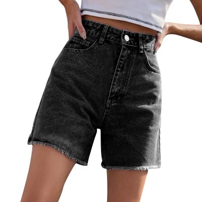 FUMOOD Womens Casual Jeans Shorts for Summer Mid Waist Baggy Bermuda Shorts Trendy Cut Off Hot Denim Shorts with Pockets