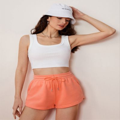 AMDMG Shorts for Women Cotton Solid Drawstring Waist Track Shorts (Color : Orange, Size : Large)