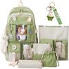 AIDISEN Kawaii Backpack 5pcs Set 17in Aesthetic sports bag with Cute Backpack, Shoulder Bag, Pencil Box, Tote Bag, Small Bag (Green backpack) view 1