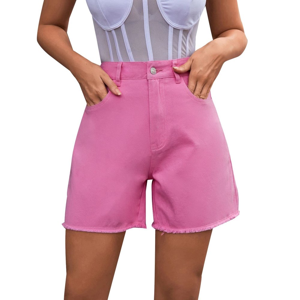 FUMOOD Womens Casual Jeans Shorts for Summer Mid Waist Baggy Bermuda Shorts Trendy Cut Off Hot Denim Shorts with Pockets