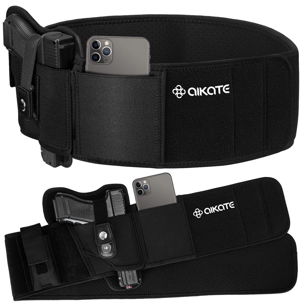 AIKATE Upgraded Belly Band Holster for Concealed Carry, Deep Concealment Gun Holster for Men, Waistband Holsters Fits for Glock 19, 17, M&P Shield 9MM Most Pistols (Fits Belly Up to 55", Left)