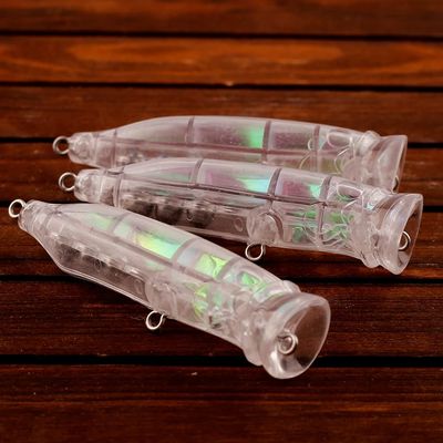 HUFFA 10PCS / LOT Unpainted Popper Topwater Bait 7CM 7.9G Holographic Inside Wobbler Large Mouth Fishing Lure Blanks Bodies