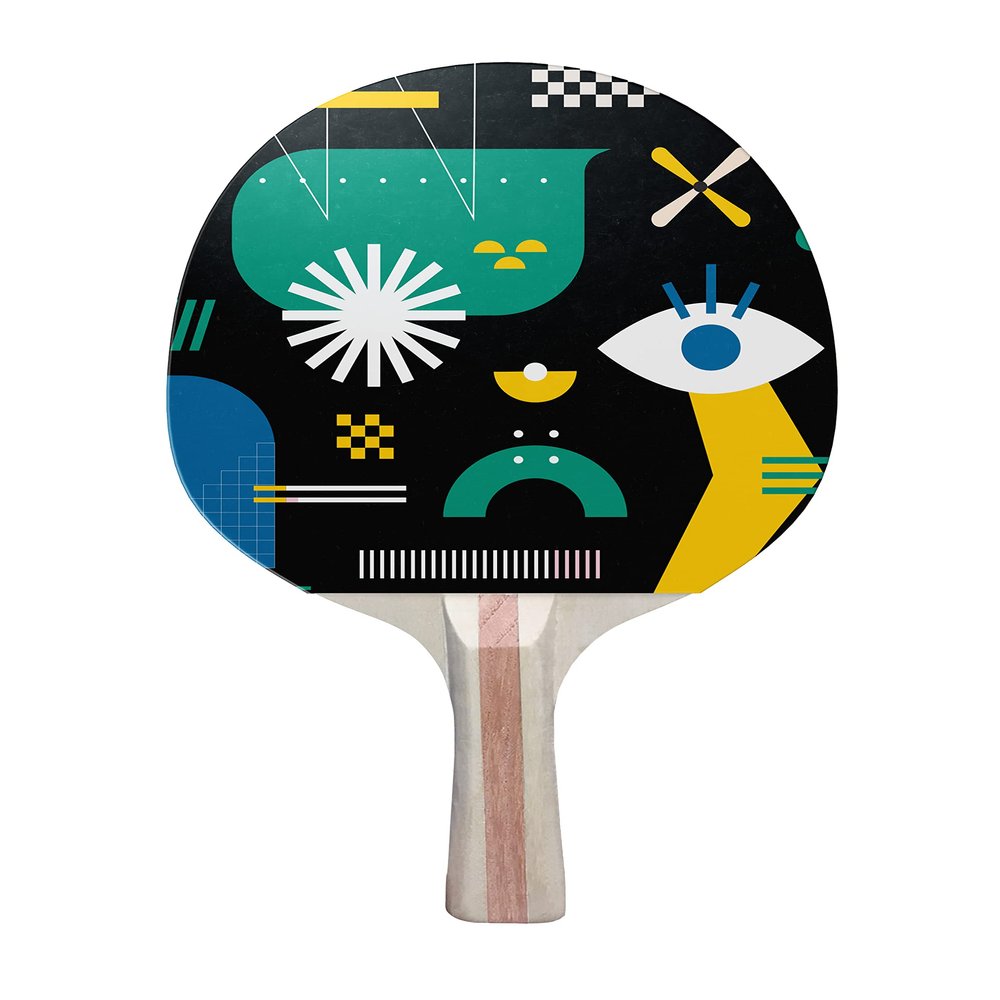 TigerTail Sports Abstract Shapes Green Colorful Design Ping Pong Paddle, Premium 5 Ply Table Tennis Racket (Black on Back)
