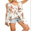 LL WSK1071 Womens Sleeveless Open Front Draped Asymmetric Hem Cardigan Vest M White_Floral view 1