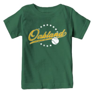 Oakland Baseball Vintage Kid's Fan T-Shirt (Green Shirt, YM)