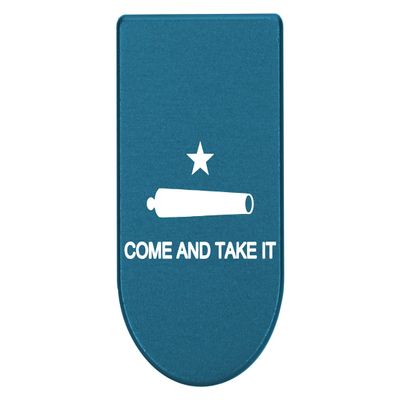 NDZ Performance Magazine Base Plate with Finger Extension for Springfield Hellcat 10 Round 9mm Blue Laser Engraved Aluminum Come and Take It Cannon USA Made