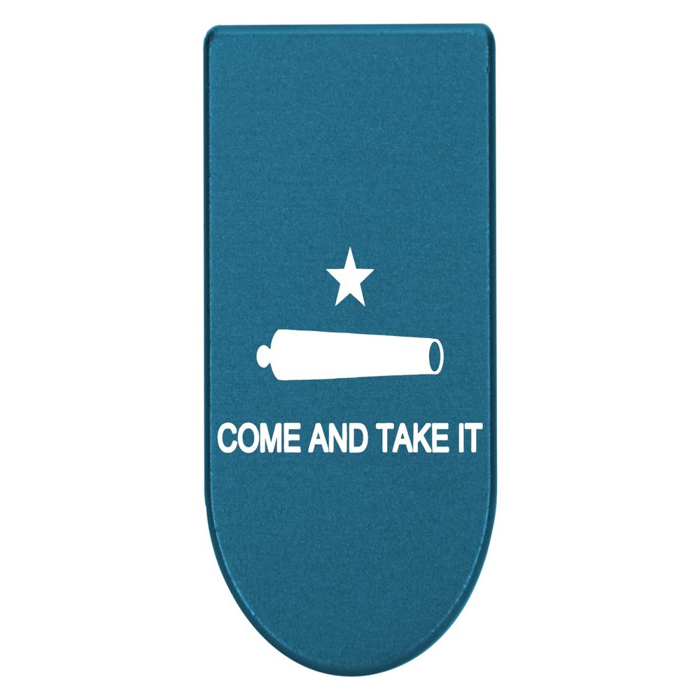 NDZ Performance Magazine Base Plate with Finger Extension for Springfield Hellcat 10 Round 9mm Blue Laser Engraved Aluminum Come and Take It Cannon USA Made