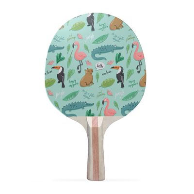 TigerTail Sports Animals on Green Colorful Design Ping Pong Paddle, Premium 5 Ply Table Tennis Racket (Black on Back)