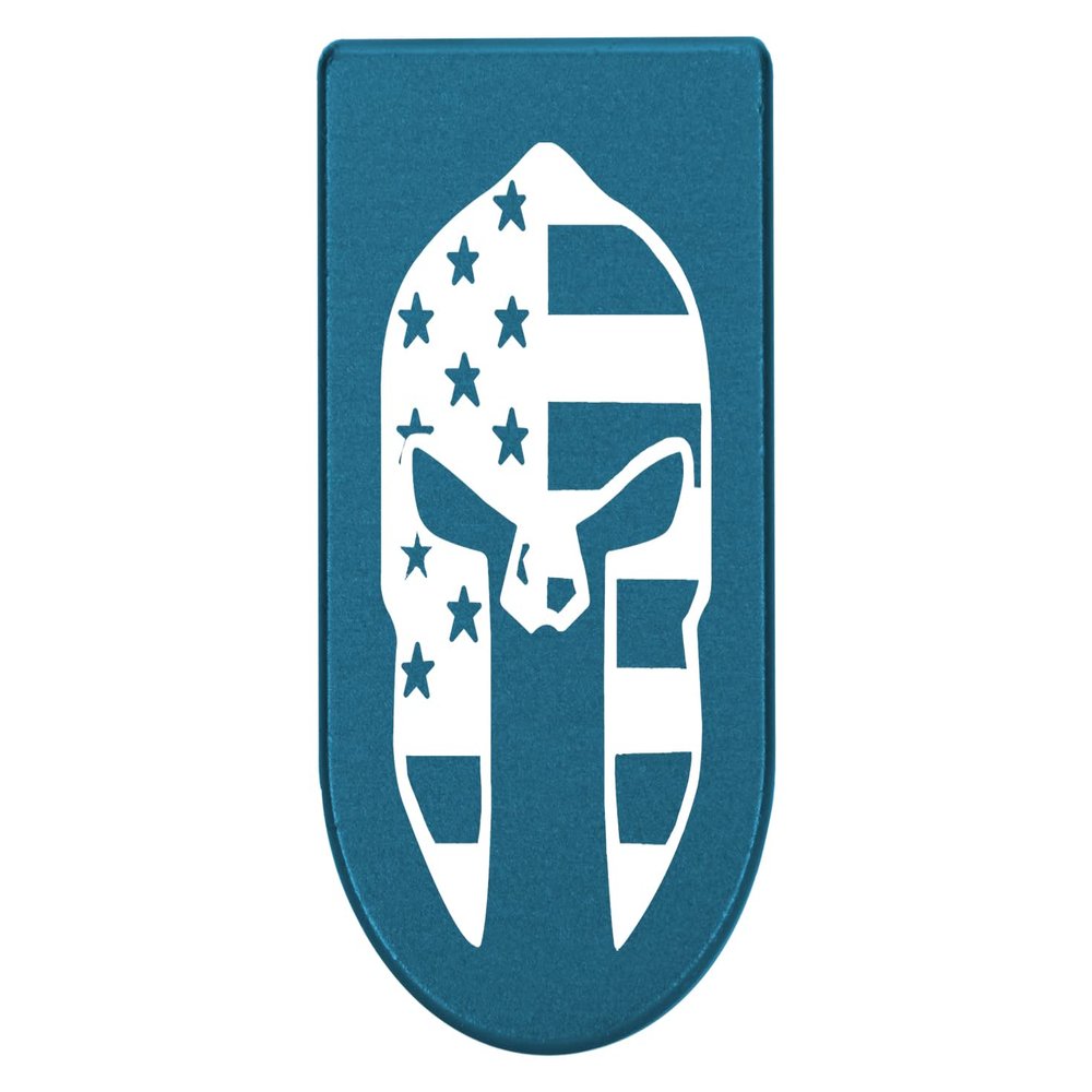 NDZ Performance Magazine Base Plate with Finger Extension for Springfield Hellcat 10 Round 9mm Blue Laser Engraved Aluminum Spartan Helmet US Flag USA Made