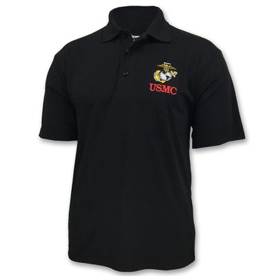 Armed Forces Gear Men's US Marine Corps Performance Polo - Official Licensed US Marine Corps Shirts for Men (Black, 2X-Large)