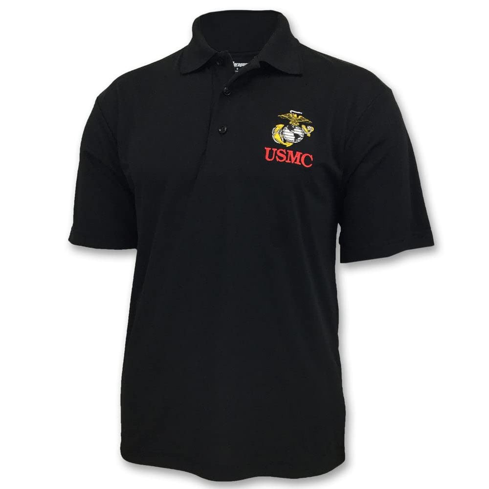 Armed Forces Gear Men's US Marine Corps Performance Polo - Official Licensed US Marine Corps Shirts for Men (Black, 2X-Large)