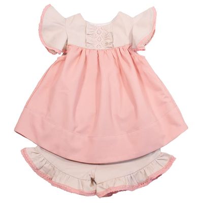 Girl's Toddler Cotton Lace Tunic Dress Shorts Set Vintage Style (as1, age, 2_years)