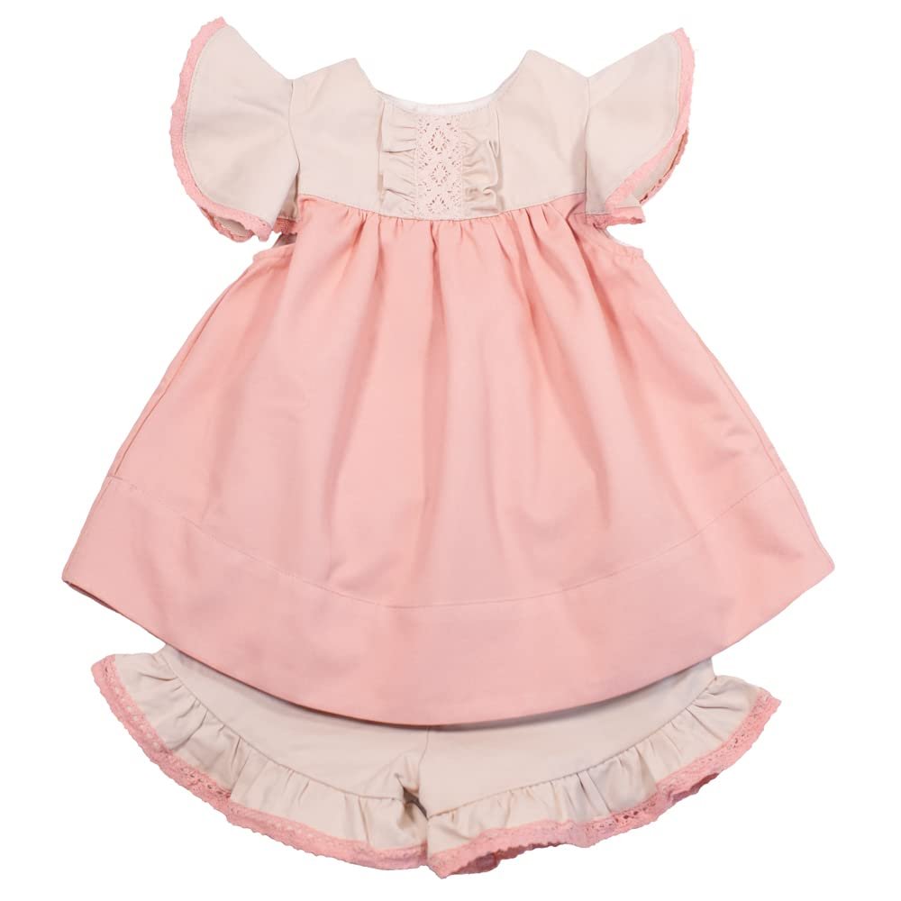 Girl's Toddler Cotton Lace Tunic Dress Shorts Set Vintage Style (as1, age, 2_years)