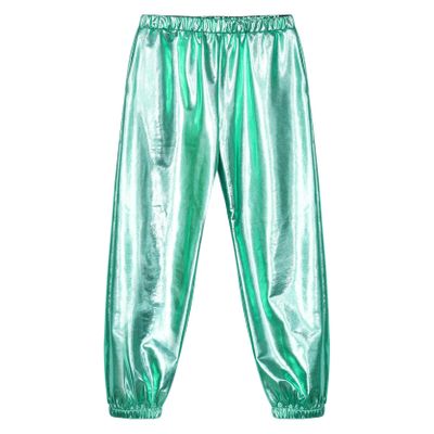 Duoremi Kids Girls Boys Sparkle Metallic Harem Dance Pants Loose Fit Hip Hop Jazz Street Dance Pant Blue Green 8 Years