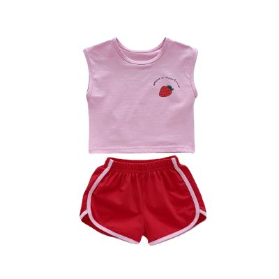 Newborn Infant Baby Girls Autumn Strawberry Print Sleeveless Vest Shorts Outfits Set Clothes Girls (Pink, 0-6 Months)