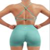 SUUKSESS Women Seamless 2 piece Workout Sets Strappy Padded Sports Bra Booty High Waisted Shorts Outfits (Light Green,Medium) view 1