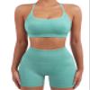SUUKSESS Women Seamless 2 piece Workout Sets Strappy Padded Sports Bra Booty High Waisted Shorts Outfits (Light Green,Medium) view 2