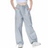 Rolanko Girls Parachute Pants, Cargo Pants for Girls Y2K Loose Jogger Trousers with Pockets Streetwear Dance (Blue, 12-14) view 1