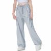 Rolanko Girls Parachute Pants, Cargo Pants for Girls Y2K Loose Jogger Trousers with Pockets Streetwear Dance (Blue, 12-14) view 2