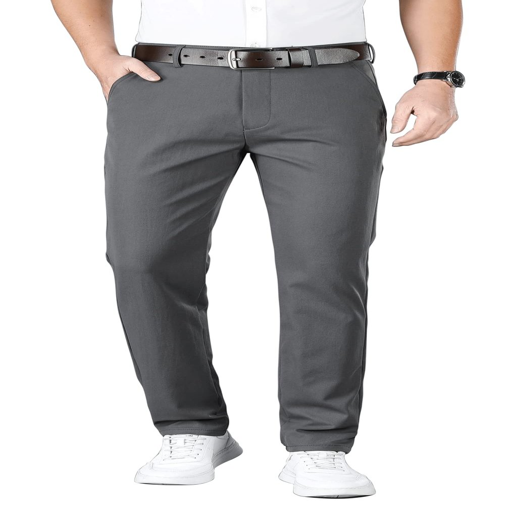 ESSYSHE Mens Slim Fit Flat Front Dress Pants Wrinkle Free Khaki Casual Pants 8252Grey A33x28