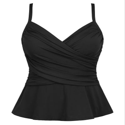 coastal rose Women's Black Tankini Swimsuits Top Wrap Twist V Neck Swimwear Ruched Slimming Swim Tops No Bottom US6