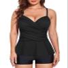 coastal rose Women's Black Tankini Swimsuits Top Wrap Twist V Neck Swimwear Ruched Slimming Swim Tops No Bottom US6 view 2