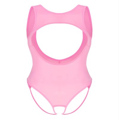 ACSUSS Women Cutout Swimwear Crotchless Open Butt Bodysuit Lingerie One Piece Swimsuits Pink One Size