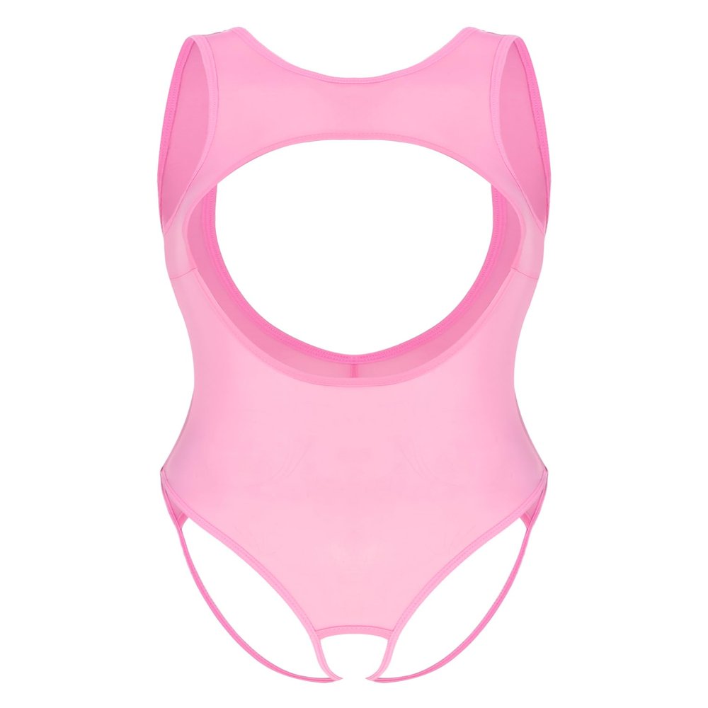 ACSUSS Women Cutout Swimwear Crotchless Open Butt Bodysuit Lingerie One Piece Swimsuits Pink One Size