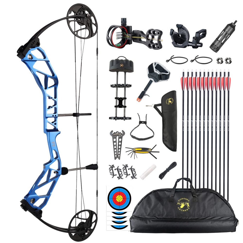 Compound Bow Kit for Adult Beginners Hunting and Targeting USA Gordon Bow Limb IBO 320fps Right Hand (Precious Blue)
