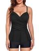 coastal rose Women's Black Tankini Bathing Suit Tummy Control Top Wrap Shirred Swimwear No Bottom Vintage V Neck Swimsuits US8 view 2