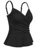 coastal rose Women's Black Tankini Bathing Suit Tummy Control Top Wrap Shirred Swimwear No Bottom Vintage V Neck Swimsuits US8 view 4