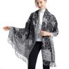 Ciormis Black and White Paisley ScarfFringe Pashmina and Wraps for Ladies Evening DressesStyle 1-Black & White view 1
