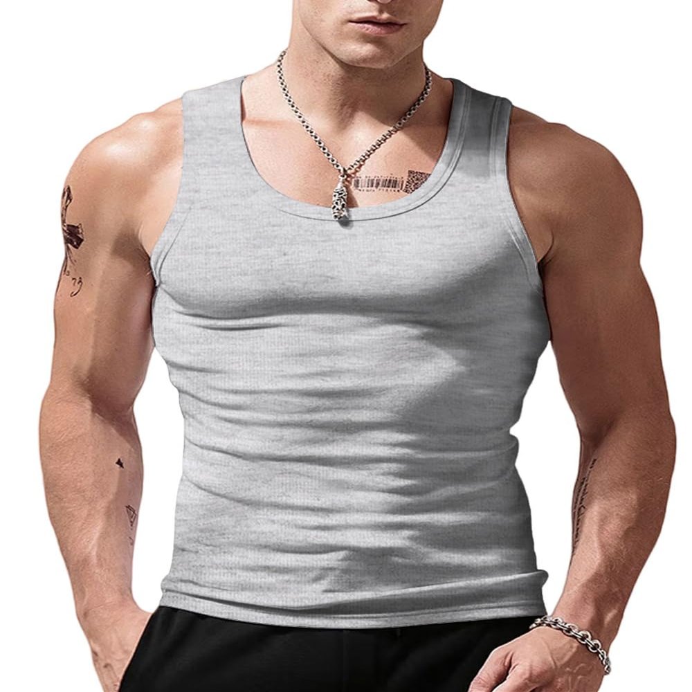 Viisendy Pro Men's Stringer Tank Tops Cotton Vest Sleeveless Gym Workout Bodybuilding Fitness Muscle T Shirts Gray M