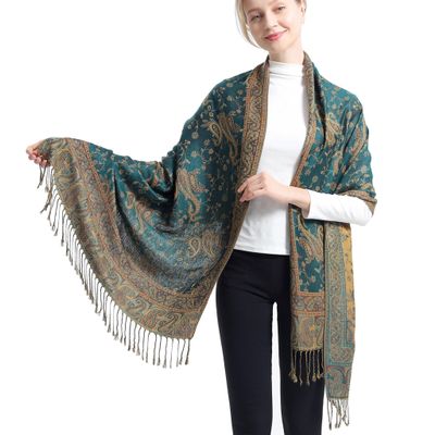 Ciormis Paisley Pattern Pashmina Scarf Fringed Pashmina and Shawl for Evening DressesStyle 1-Dark Seagreen