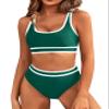 BMJL Women's High Waisted Bikini Sets Sporty Two Piece Swimsuits Color Block Cheeky High Cut Bathing Suits(M,Green) view 1