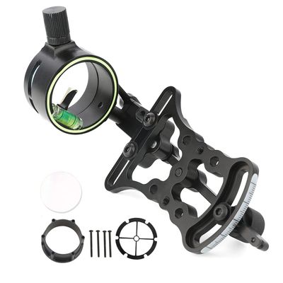 Archery Compound Bow Sight Aluminum Alloy 0.019" Fiber Optic 1 Pin Bow Sight Micro-Adjustable Aim Sight Toolless Quickset with Sight Light Compound Bow Accessory (Bow Sight with 4X Lens)