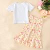 Toddler Girls Clothes Bell Bottom Sets Summer Loose Short Sleeve T Shirt Tops Striped Flared Pants (White-E, 2-3 Years) view 2
