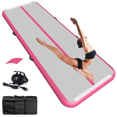 2M 3M Inflatable Gymnastics Mat, 10cm High Tumble Track Training Mat with Electric Air Pump, Tumbling Mat Gymnastics Air Mat for Cheerleading Gym Beach Home Use,Pink,2x1x0.1m
