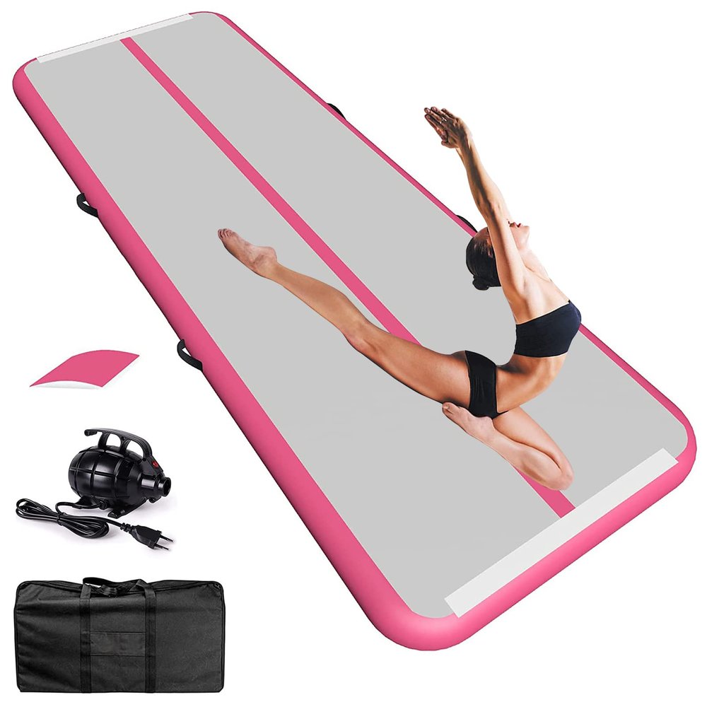 2M 3M Inflatable Gymnastics Mat, 10cm High Tumble Track Training Mat with Electric Air Pump, Tumbling Mat Gymnastics Air Mat for Cheerleading Gym Beach Home Use,Pink,2x1x0.1m