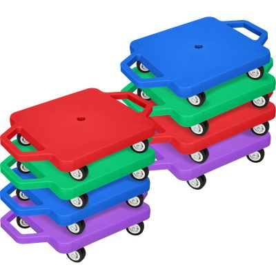 Jerify 8 Pieces Sports Scooter Board Sitting Scooter Board for Kids Plastic Floor with Non-Marring Plastic Casters, Physical Education for Home School Play Equipment(Classic Color)