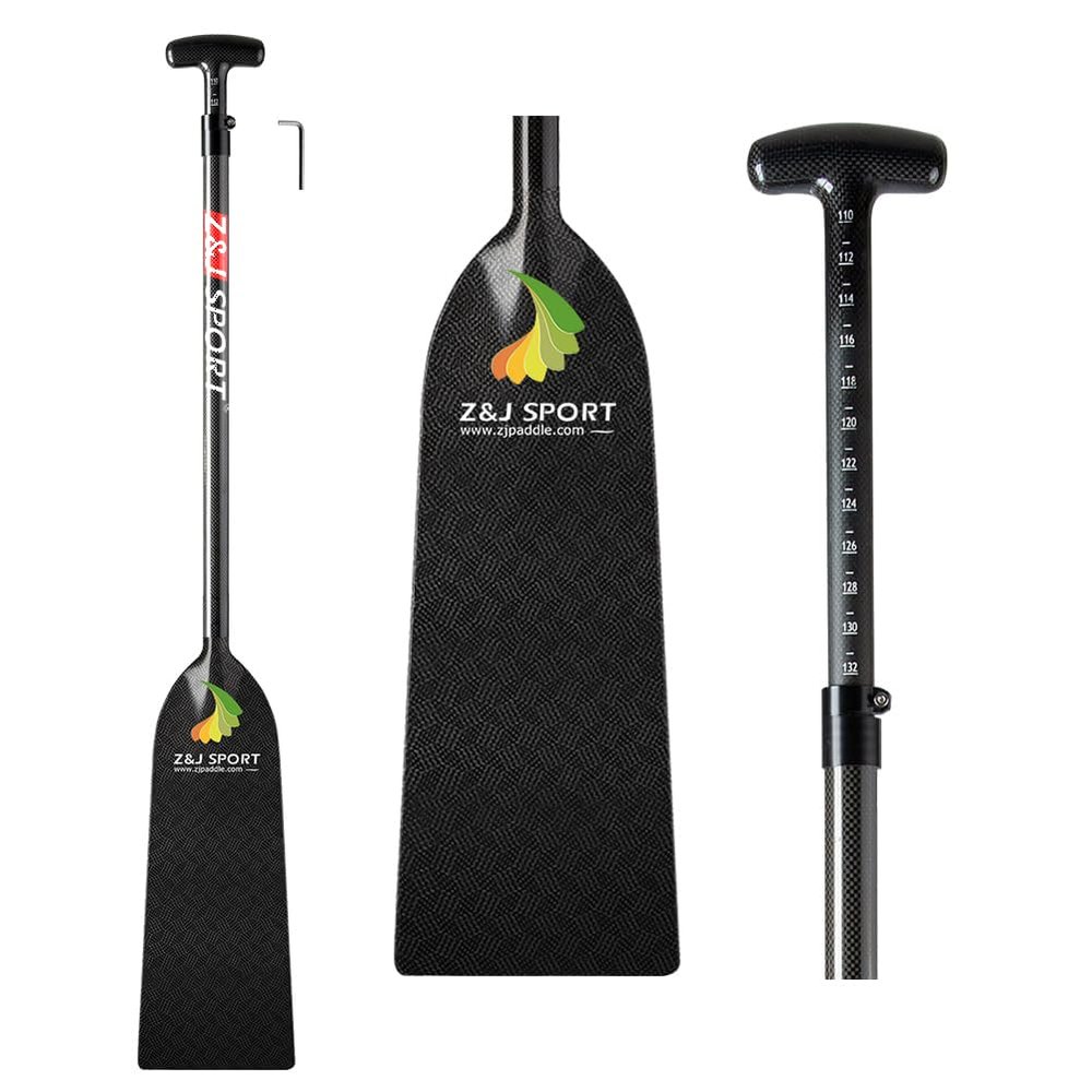 Z&J SPORT Adjustable Dragon Boat Paddle, IDBF Approved Boat Oars, Carbon Fiber Paddle Adjustable T Handle with Adjuster for Dragon Boat Paddler (Range: 43-52 /110cm-132cm) (Rhombus Pattern)