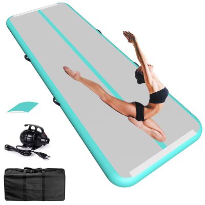2M 3M Inflatable Gymnastics Mat, 10cm High Tumble Track Training Mat with Electric Air Pump, Tumbling Mat Gymnastics Air Mat for Cheerleading Gym Beach Home Use,Green,2x1x0.1m