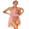 Hularka Women's Lyrical Modern Dance Color Block Ballet Leotard Dress for Dance Competition Costume A Apricot Large view 1
