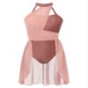 Hularka Women's Lyrical Modern Dance Color Block Ballet Leotard Dress for Dance Competition Costume A Apricot Large view 3