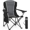 HIGH POINT SPORTS Oversized Camping Folding Outdoor Chair with Armrest, Collapsible Portable Lawn Chair with Cup Holder for Adults Support 350 LBS, Gray-Black view 1