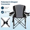 HIGH POINT SPORTS Oversized Camping Folding Outdoor Chair with Armrest, Collapsible Portable Lawn Chair with Cup Holder for Adults Support 350 LBS, Gray-Black view 3