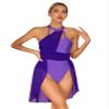 Hularka Women's Lyrical Modern Dance Color Block Ballet Leotard Dress for Dance Competition Costume A Dark Purple Large view 1