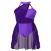 Hularka Women's Lyrical Modern Dance Color Block Ballet Leotard Dress for Dance Competition Costume A Dark Purple Large view 3